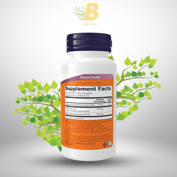 NOW Supplements, Hyaluronic Acid 50 mg with MSM, Joint Support*, 60 Veg Capsules - Image 3