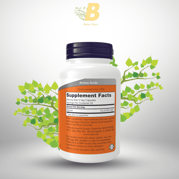NOW Foods Supplements, Glycine 1,000 mg Free-Form, Neurotransmitter Support*, 100 Veg Capsules - Image 3