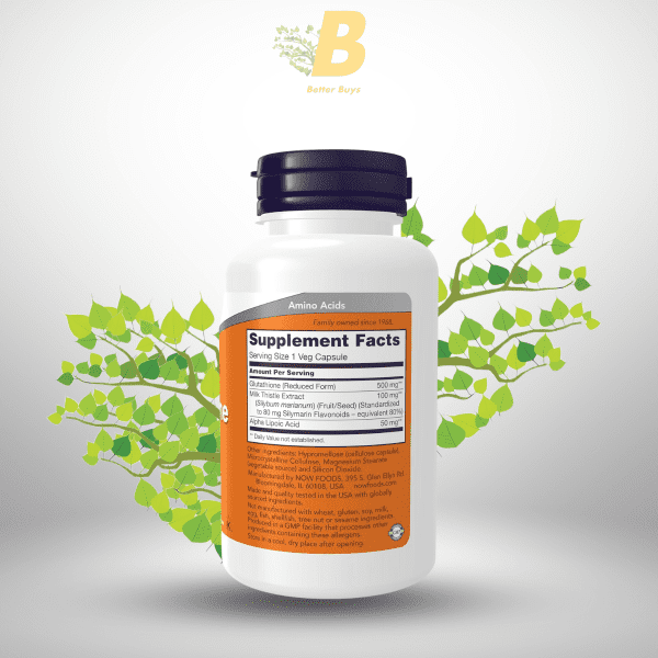 NOW Foods Supplements, Glutathione 500 mg, With Milk Thistle Extract & Alpha Lipoic Acid, Free Radical Neutralizer*, 60 Veg Capsules - Image 3