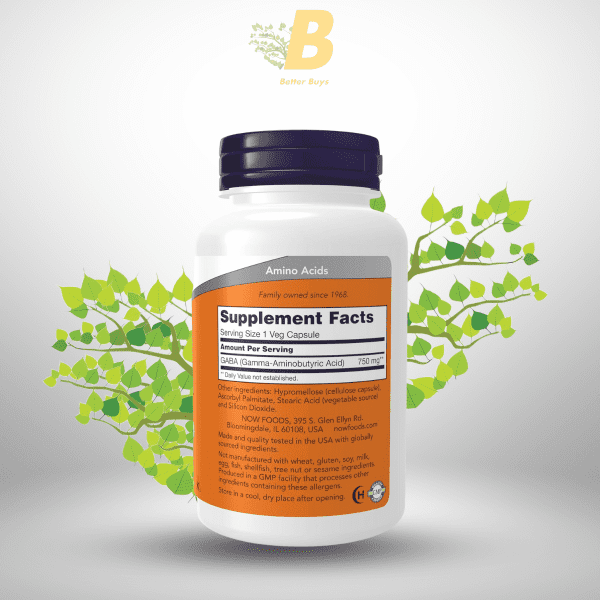 NOW Foods Supplements, GABA (Gamma-Aminobutyric Acid) 750mg, Neurotransmitter Support*, 100 Veg Capsules - Image 3