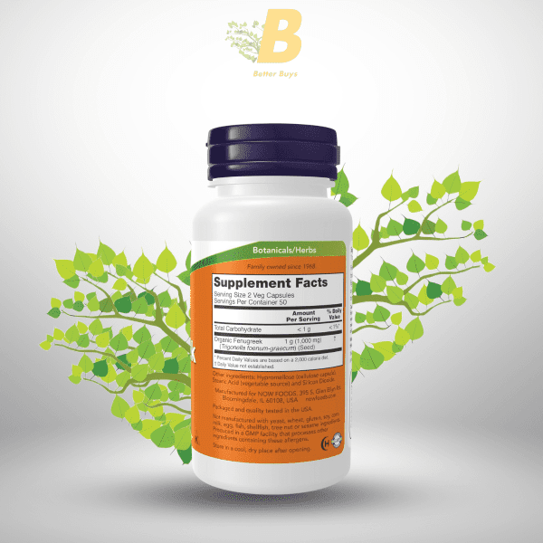 NOW Supplements, Fenugreek (Trigonella foenum-graecum) 500 mg, Herbal Supplement, 100 Veg Capsules - Image 3