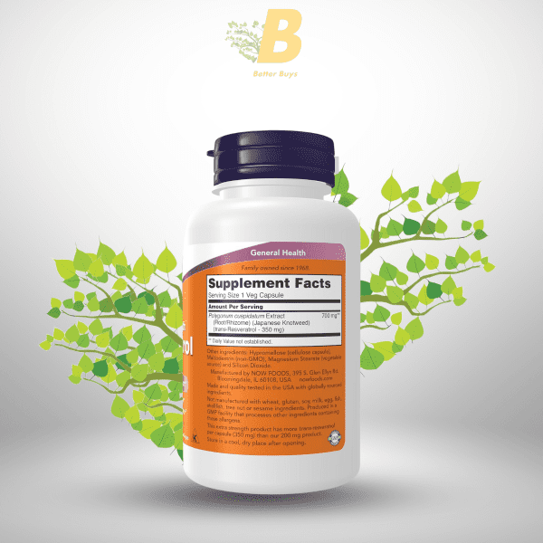 NOW Foods Supplements, Extra Strength Resveratrol 350mg, Natural Trans Resveratrol from 700 mg Japanese Knotweed Extract, 60 Veg Capsule - Image 3