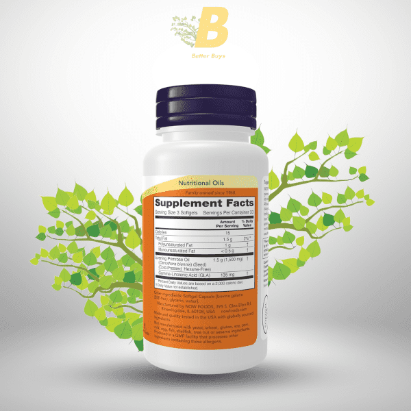 NOW Foods Supplements, Evening Primrose Oil 500 mg with Naturally Occurring GLA (Gamma-Linolenic Acid), 100 Softgels - Image 3
