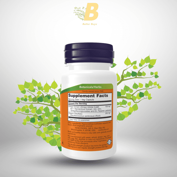NOW Foods Supplements, Ginkgo Biloba 120 mg, Double Strength, Non-GMO Project Verified, 100 Veg Capsules - Image 3