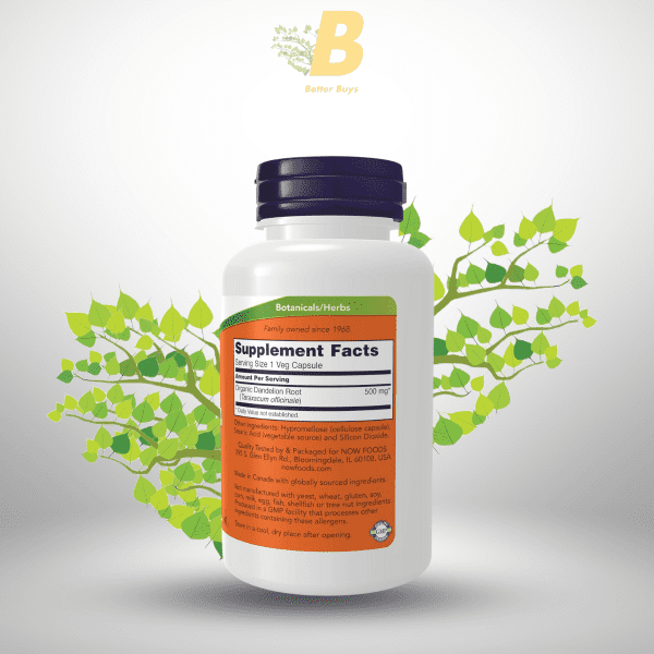 NOW Foods Supplements, Dandelion Root (Taraxacum officinale) 500 mg, Herbal Supplement, For Dietary, 100 Veg Capsules - Image 3