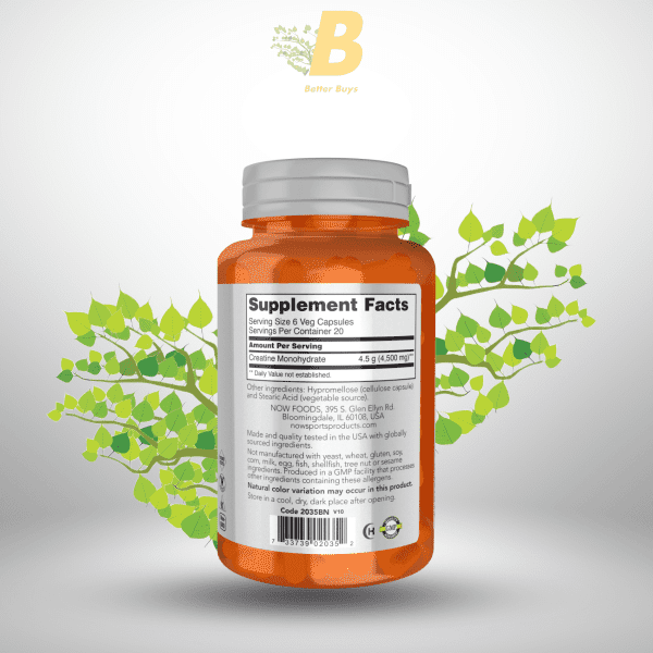 OW Foods Sports Nutrition, Creatine Monohydrate 750 mg, Mass Building*/Energy Production*, 120 Veg Capsules - Image 3