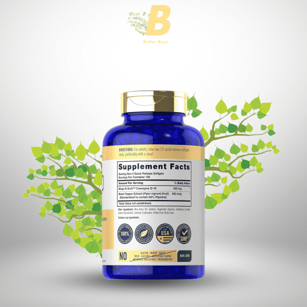 Carlyle Coq10 400mg Softgels | 200 Count | Non-GMO and Gluten Free Supplement | High Absorption - Image 3