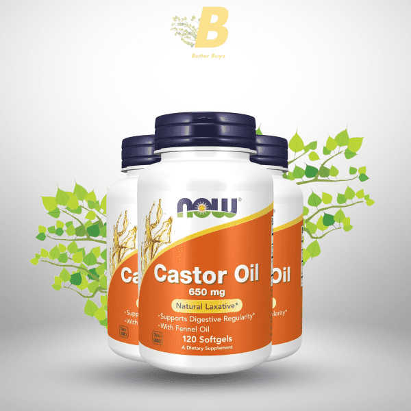 NOW Foods Supplements, Castor Oil 650 mg with Fennel Oil, Natural Laxative*, 120 Softgels - Image 2