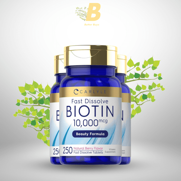 Carlyle Biotin 10000mcg | 250 Fast Dissolve Tablets | Max Strength | Vegetarian, Non-GMO, Gluten Free Supplement - Image 2