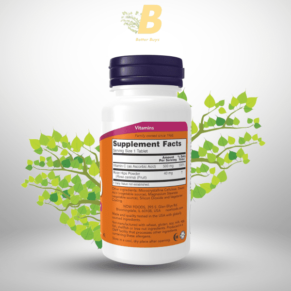 NOW Foods Supplements, Vitamin C-500 with Rose Hips, Antioxidant Protection*, 100 Tablets - Image 3