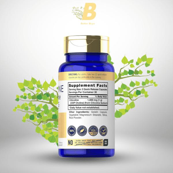 Carlyle Citicoline CDP Choline 1000mg | 60 Capsules | Extra Strength Formula | Non-GMO, Gluten Free Supplement - Image 3