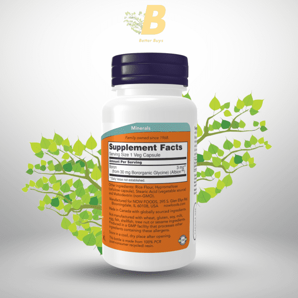 NOW Foods Supplements, Boron 3 mg (Bororganic Glycine), Structural Support*, 100 Veg Capsules - Image 3