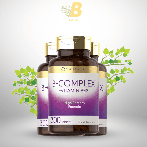 Carlyle B-Complex Vitamin with B12 | 300 Tablets | High Potency Formula | Vegetarian and Non-GMO Supplement - Image 2