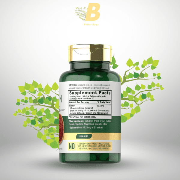 Carlyle Saffron Extract Supplement 88.5mg | 70 Capsules | Pills for Women and Men | Non-GMO & Gluten Free - Image 3