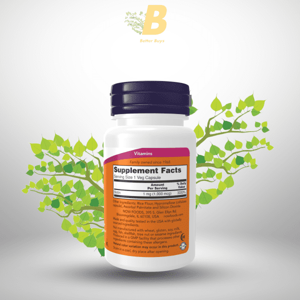 NOW Foods Biotin 1000 MCG - 100 Capsules - Image 3