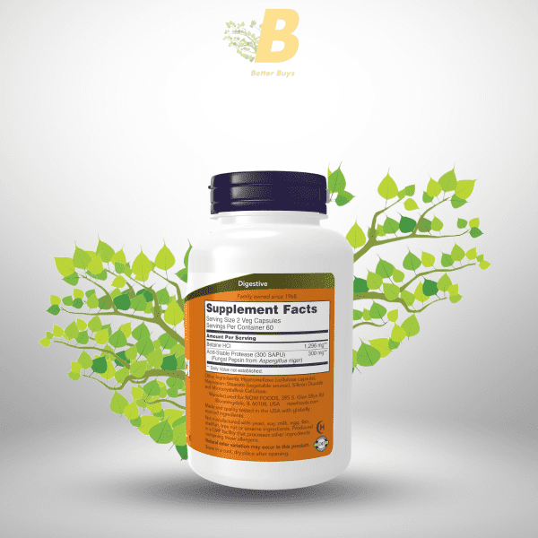 NOW Foods Supplements, Betaine HCl 648 mg, Vegetarian Formula, Digestive Support*, 120 Veg Capsules - Image 3