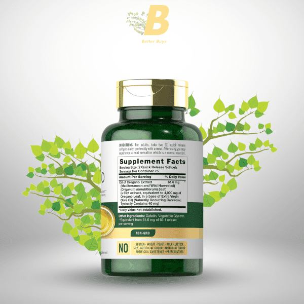 Carlyle Oregano Oil 4000mg Supplement | 150 Softgel Capsules | Contains Carvacrol | Non-GMO & Gluten Free Formula - Image 3