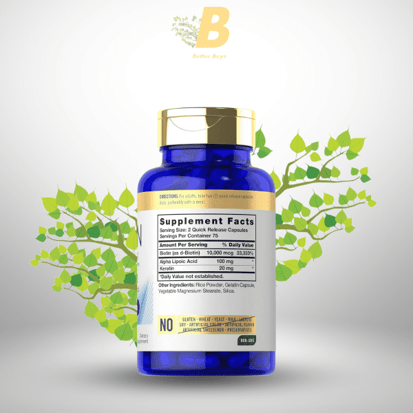 Carlyle Biotin 10000mcg | 150 Capsules | Beauty Formula with Keratin | Non-GMO, Gluten Free Supplement - Image 3