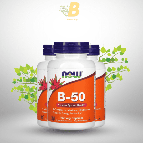 NOW Vitamin B-50 mg,100 Veg Capsules - Image 2