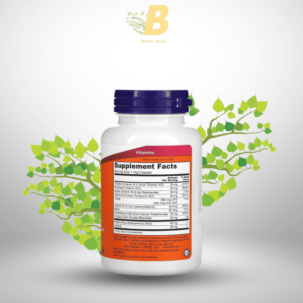 NOW Vitamin B-50 mg,100 Veg Capsules - Image 3
