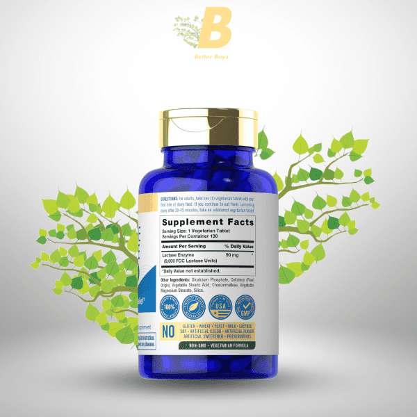 Carlyle Lactase Enzyme Pills 9000 FCC | 180 Tablets | Fast Acting Dairy Relief Supplement | Max Strength Support | Non-GMO, Gluten Free - Image 3