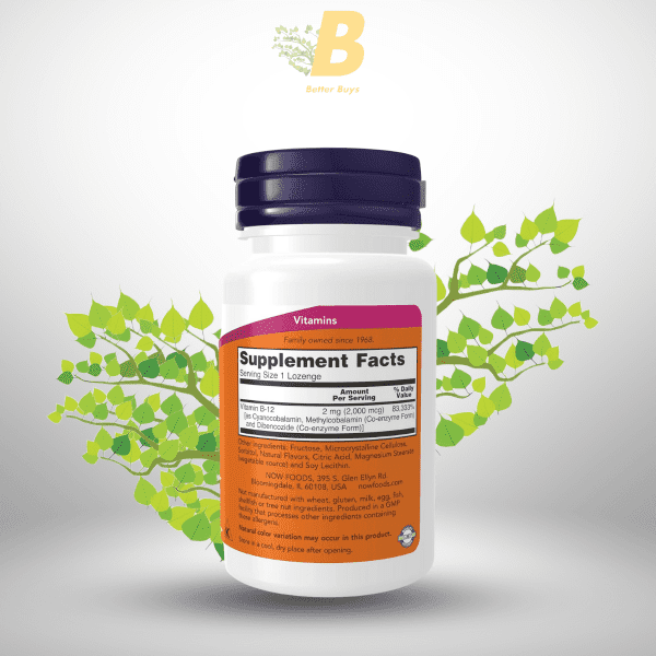 NOW Foods Supplements, B-12 2,000 mcg, Energy Production*, Nervous System Health*, 100 Lozenges - Image 3