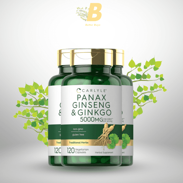Carlyle Panax Ginseng & Ginkgo 5000mg | 120 Vegetarian Capsules | Non-GMO & Gluten Free Supplement - Image 2
