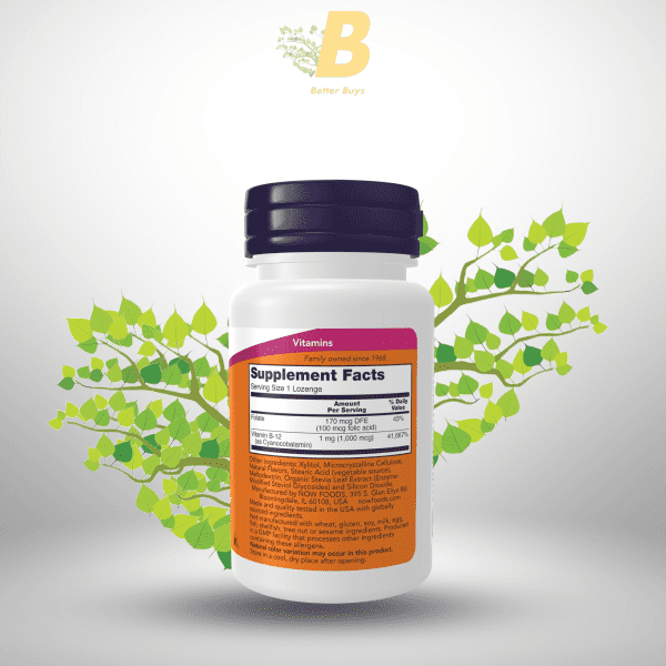 NOW Supplements, Methyl B-12 (Methylcobalamin) 1,000 mcg, Nervous System Health*, 100 Lozenges - Image 3