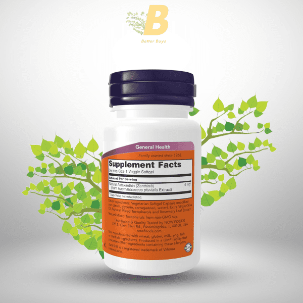 NOW Foods Supplements, Astaxanthin 4 mg, features Zanthin®, Supports Eye Health*, 60 Veg Softgels - Image 3