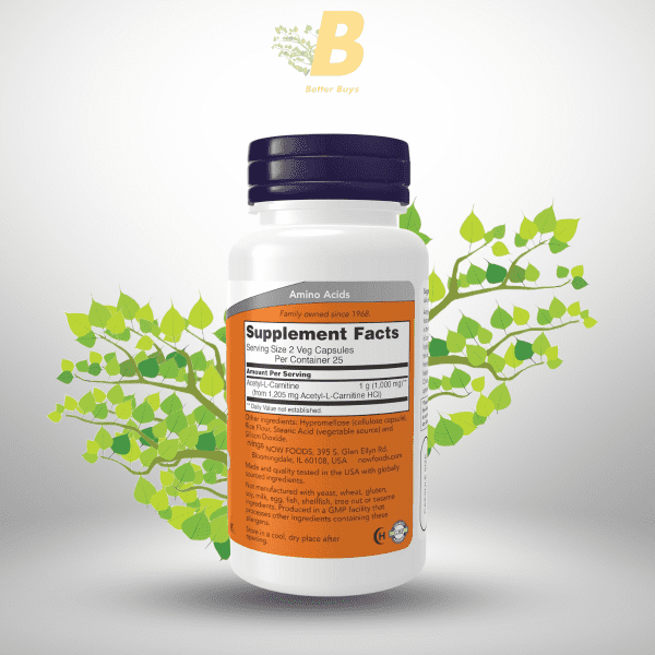NOW Foods Supplements, Acetyl-L Carnitine 500 mg, Amino Acid, Brain And Nerve Cell Function*, 50 Veg Capsules - Image 3