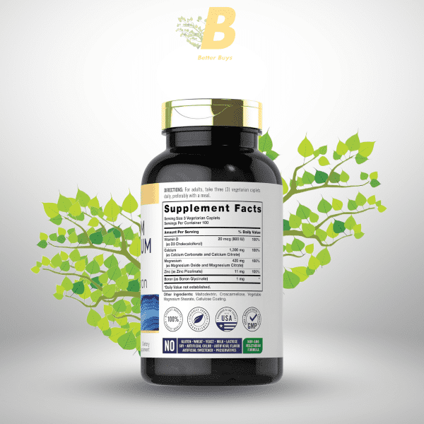 Carlyle Calcium Magnesium Zinc D3 | 300 Caplets | with Boron | Vegetarian, Non-GMO & Gluten Free Supplement - Image 3
