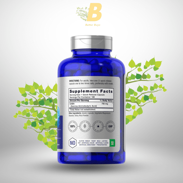 Horbäach GABA 750mg | 180 Powder Capsules | Gamma Aminobutyric Acid Supplement - Image 3