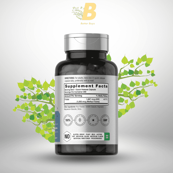 Horbäach Methyl Folate 5-MTHF - 1000mcg - 200 Capsules - Image 3