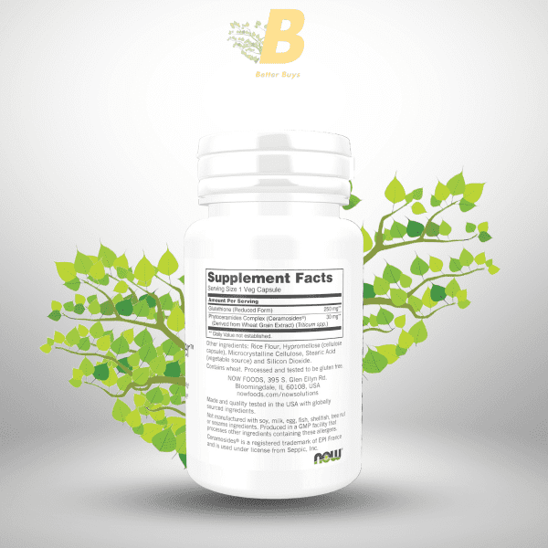 NOW Foods Solutions, Glutathione Skin Brightener with Ceramosides®, Moisturizing and Illuminating, 30 Veg Capsules - Image 3