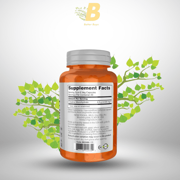 NOW Foods Sports Nutrition, Creatine Monohydrate 750 mg, Mass Building*/Energy Production*, 120 Veg Capsules - Image 3