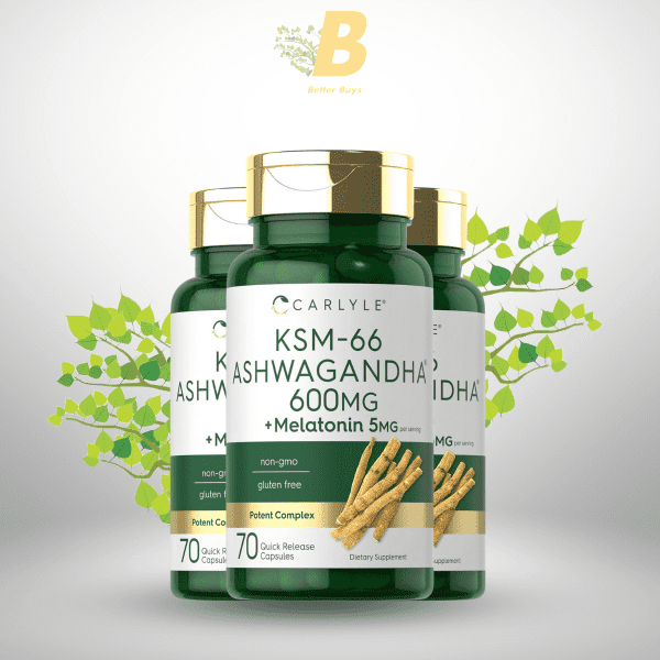 Carlyle KSM-66 Ashwagandha Capsules 600mg | 70 Count | with Melatonin 5mg | Potent Complex | Non-GMO, Gluten Free - Image 2