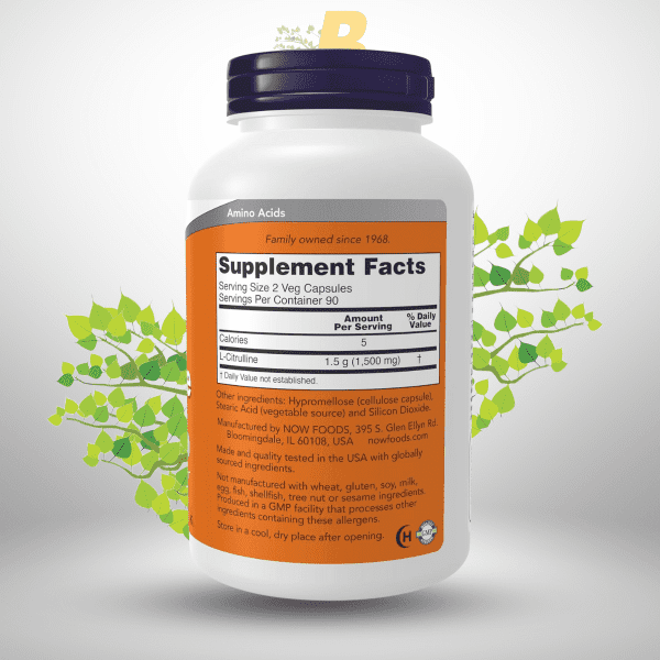 NOW Foods Supplements, L-Citrulline 750 mg, Supports Protein Metabolism*, Amino Acid, 180 Veg Capsules - Image 3