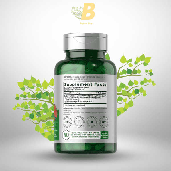 Horbäach Berberine with Ceylon Cinnamon | 2000mg | 120 Veggie Capsules - Image 3