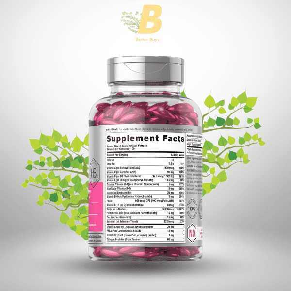 Horbaach Hair, Skin & Nails with Argan Oil - 300 Softgels - Image 3