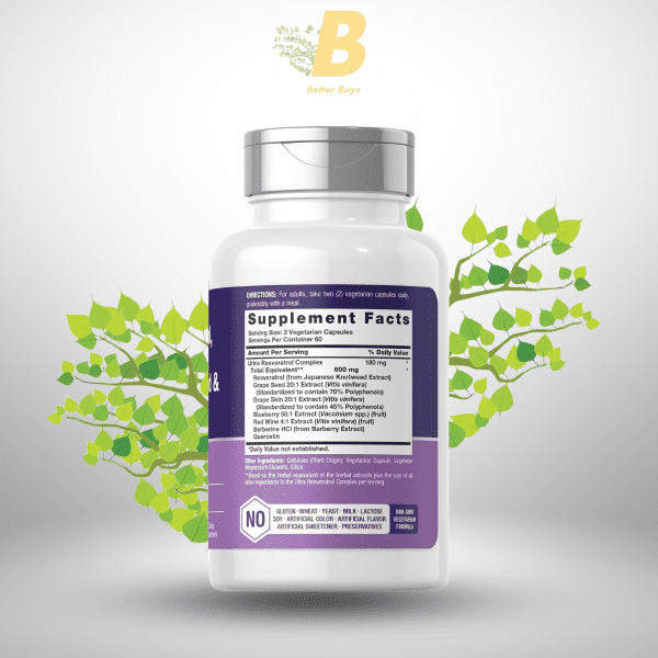 Horbäach Resveratrol, Berberine, Grape Seed & Quercetin - 120 Capsules - Image 3
