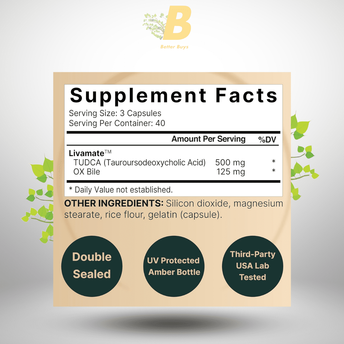 Naturebell Tudca 500mg with OX Bile 125mg Per Serving, 120 Capsules 1 479