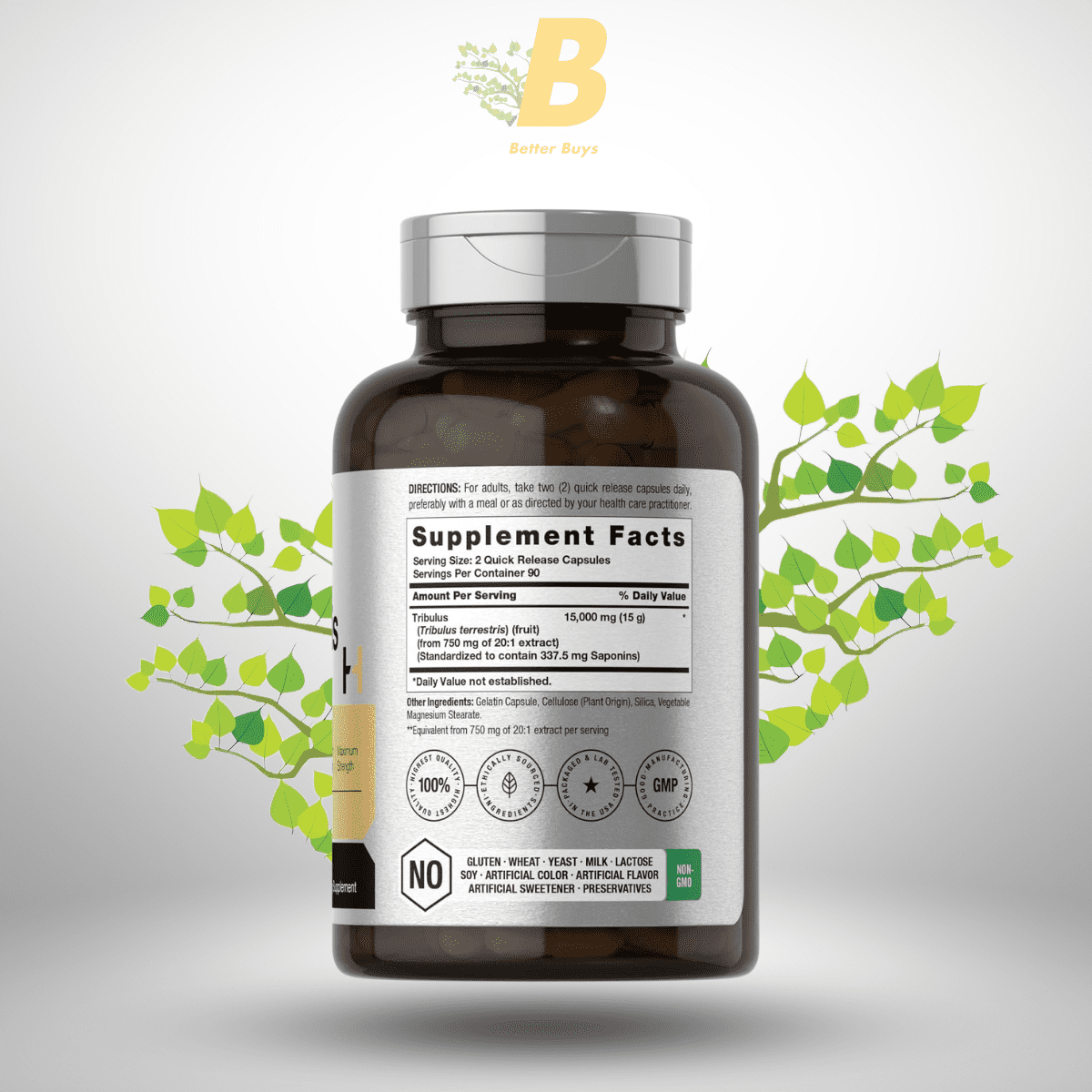 Horbäach Tribulus Terrestris - 15,000 mg Equivalent per Serving - 180 Capsules 1 488