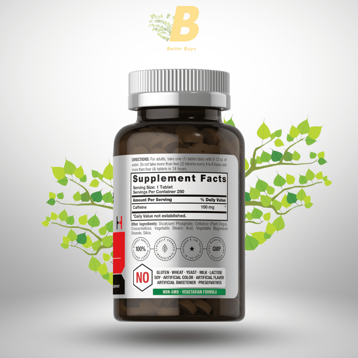 Horbäach Caffeine - 100 mg - 250 Tablets 1 491