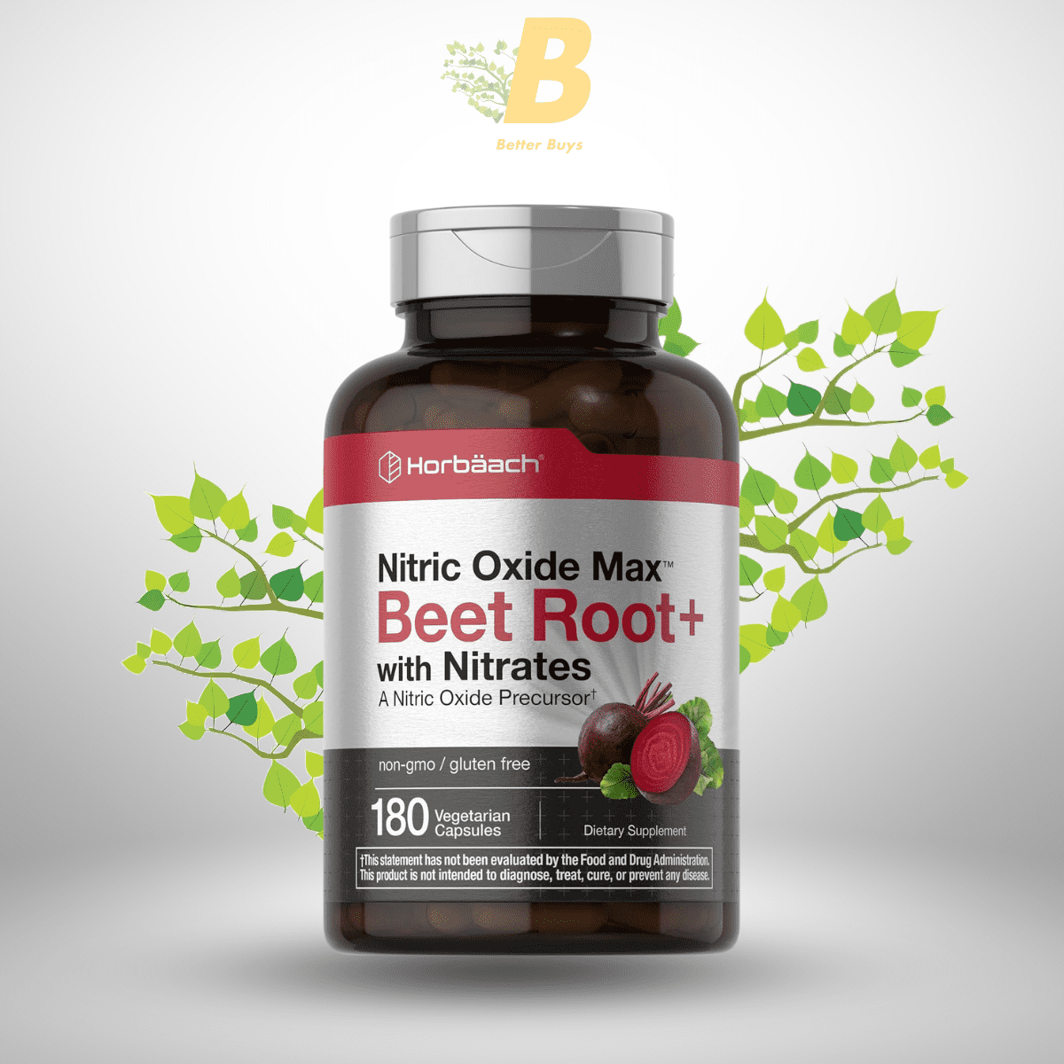 Horbaach Nitric Oxide Beet Root Capsules | 180 Count | Boost Performance & Cardiovascular Health Horbaach Nitric Oxide Beet Root