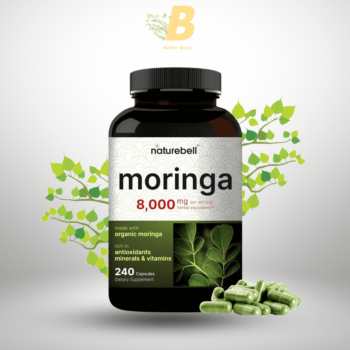 NatureBell Pure Moringa 8000mg for Immune & Skin Health Available in Bangladesh NatureBell Pure Moringa