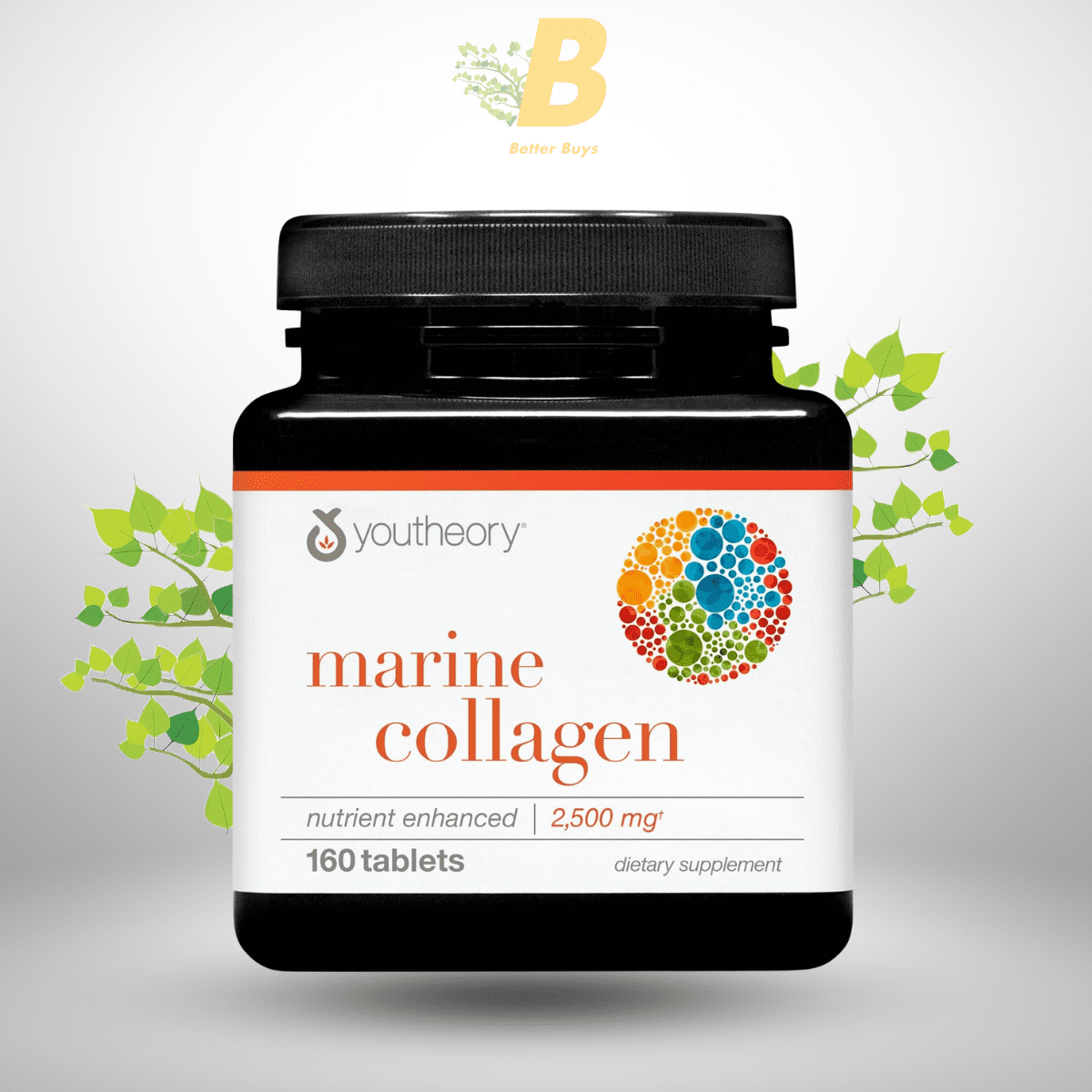 213 Youtheory Marine Collagen - 2,500 mg Hydrolyzed Collagen - Supports Skin* - Fish-Sourced Supplement with Vitamin C, A, E, B6, B12 & More - 160 Tablets - Image 1
