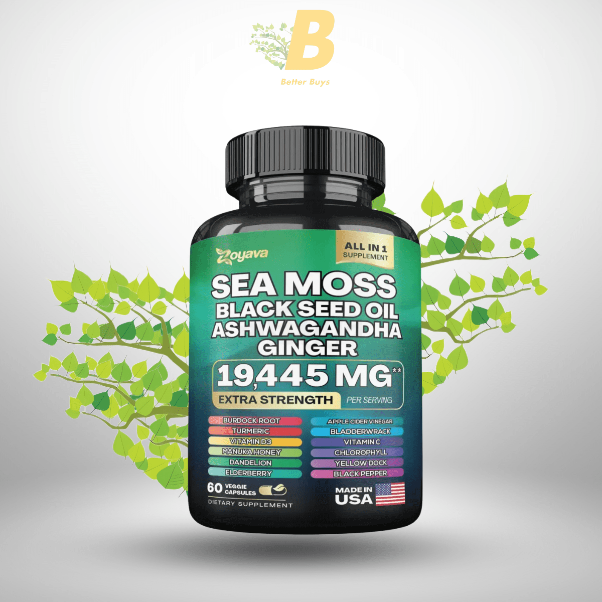 238 Zoyava Sea Moss Black Seed Oil Ashwagandha Ginger - 60 Capsules - Image 1