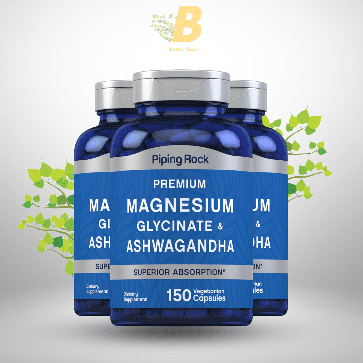 Piping Rock Magnesium Glycinate and Ashwagandha | 150 Capsules | Premium Complex Formula | Vegetarian Supplement | Non-GMO, Gluten Free 1 453