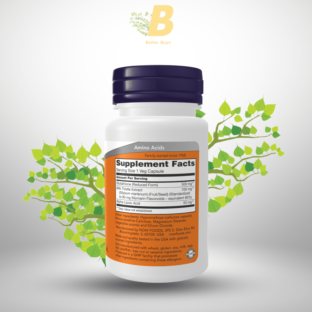 NOW Glutathione-500 mg, 30 Veg Capsules 1 285