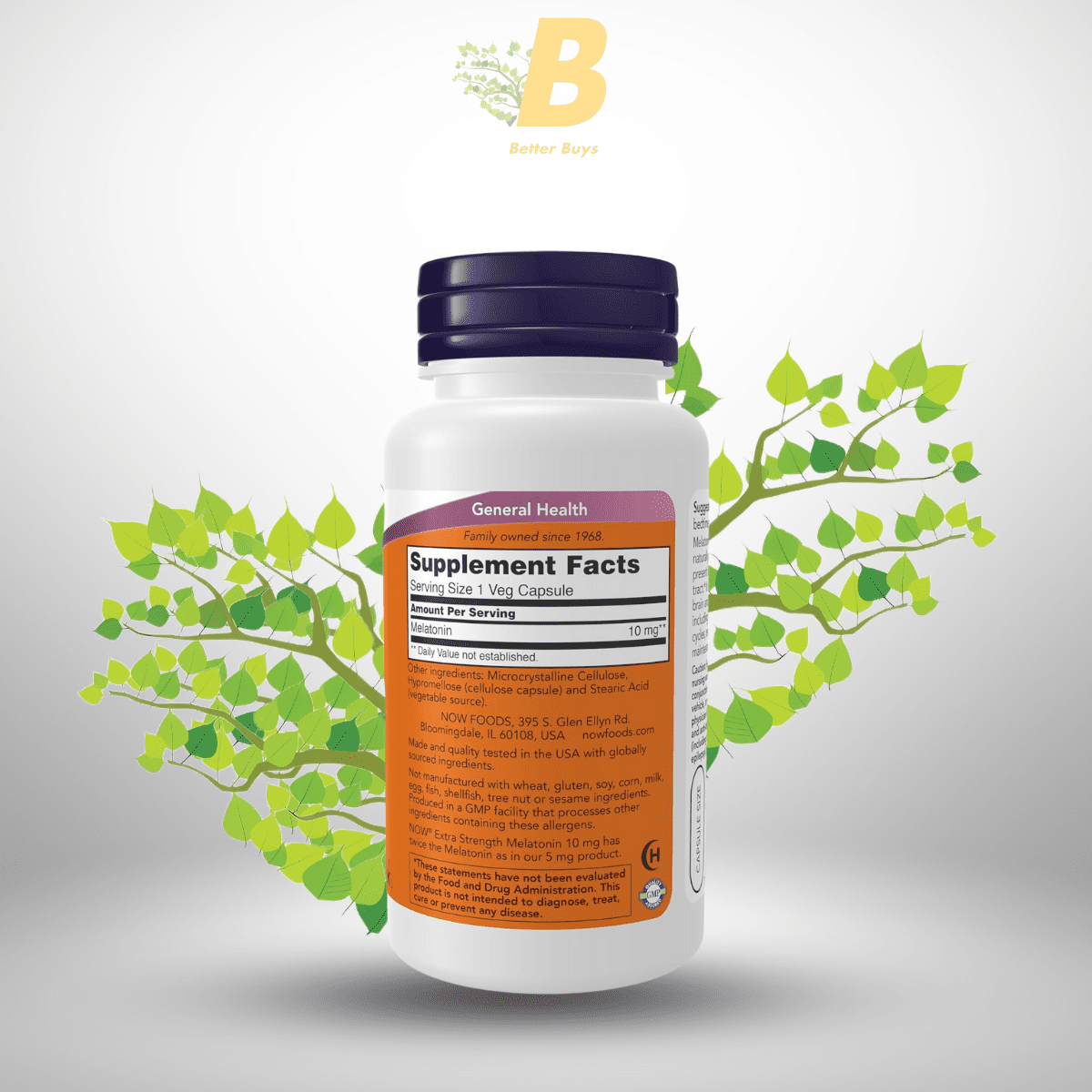 NOW Foods Supplements, Melatonin, Extra Strength 10 mg, Free Radical Scavenger*, Healthy Sleep Cycle*, 100 Veg Capsules 1 327